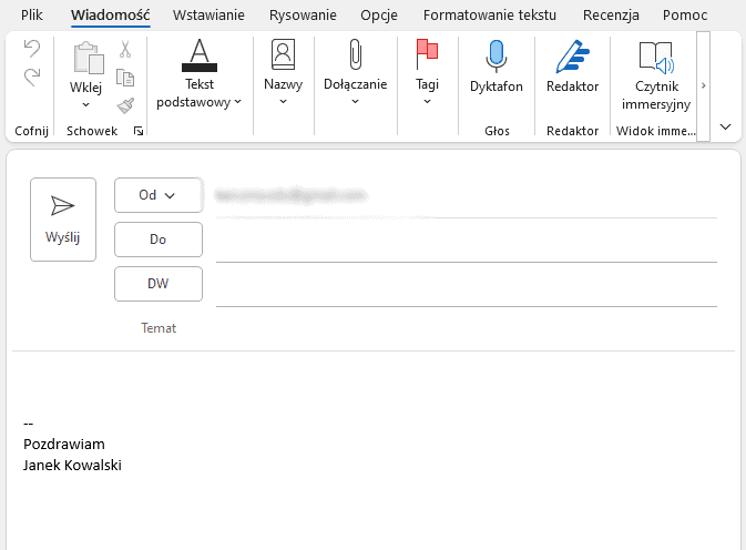 Wyślij wiadomość do wielu adresatów oraz do ukrytego adresata, za pomocą poczty Outlook